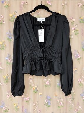 NWT Wayf Black Long-Sleeve Ruffle Peplum Top